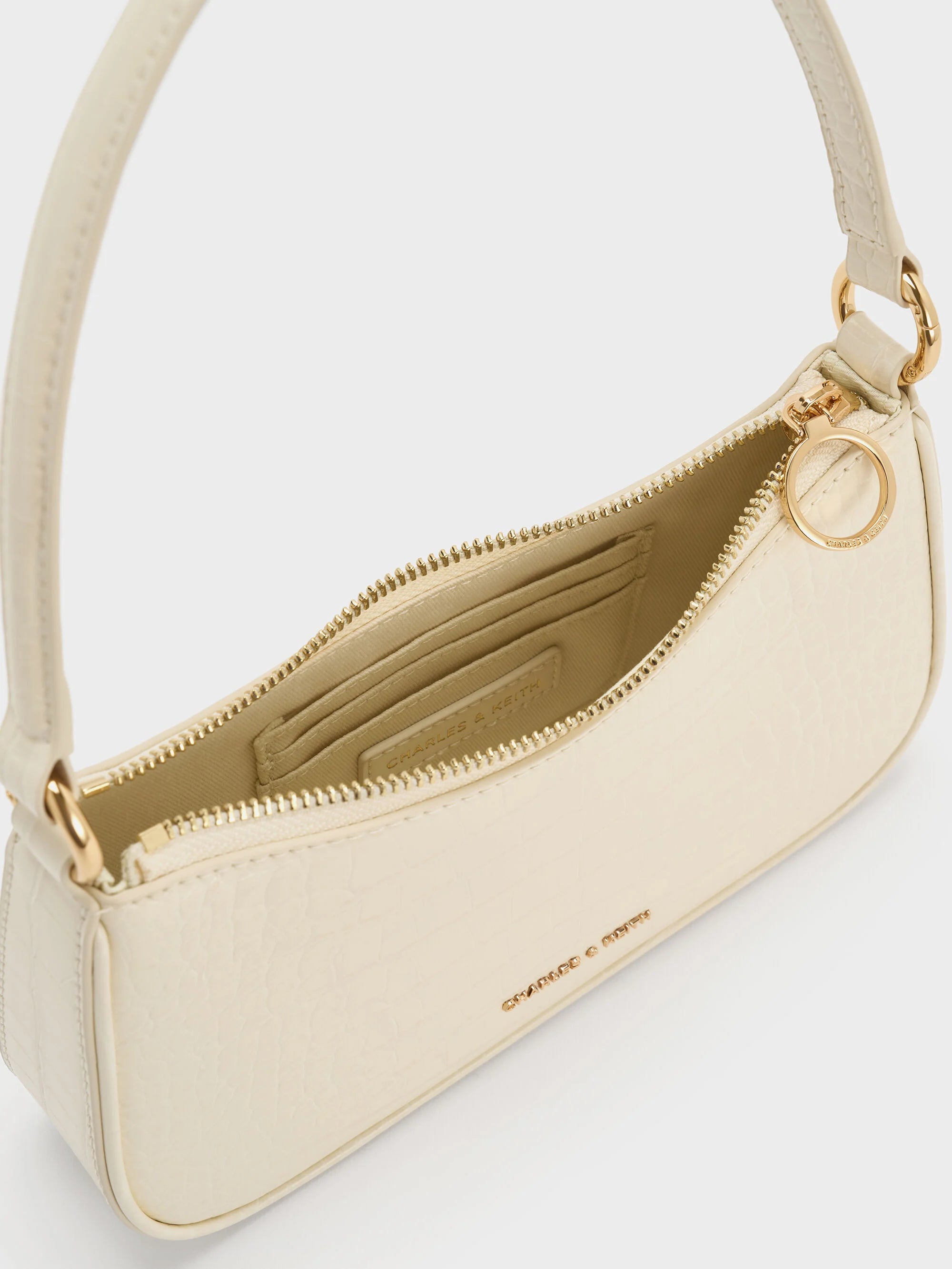 Charles & Ke*th -Elspeth Croc-Effect Chain-Link Shoulder Bag - Cream Croco (AD-SEP)