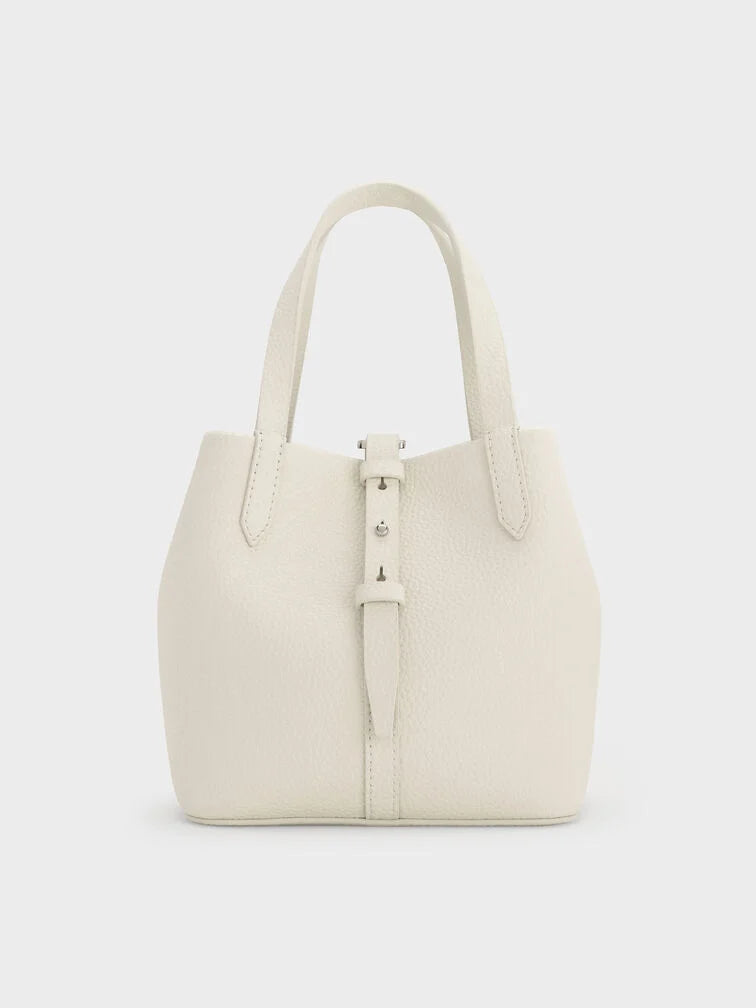 Charles & Ke*th - Beryl Recycled Leather Double-Handle Belted Bucket Bag - CREAM (AD-NOV-LT)