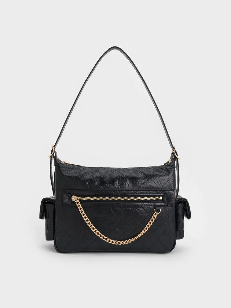Charles & Ke*th - Duo Metallic Quilted Shoulder Bag - Black (AD-SEP)