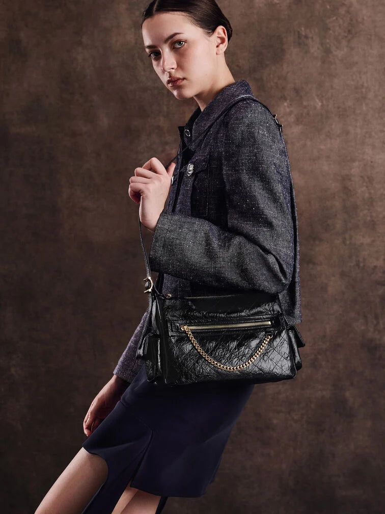 Charles & Ke*th - Duo Metallic Quilted Shoulder Bag - Black (AD-SEP)