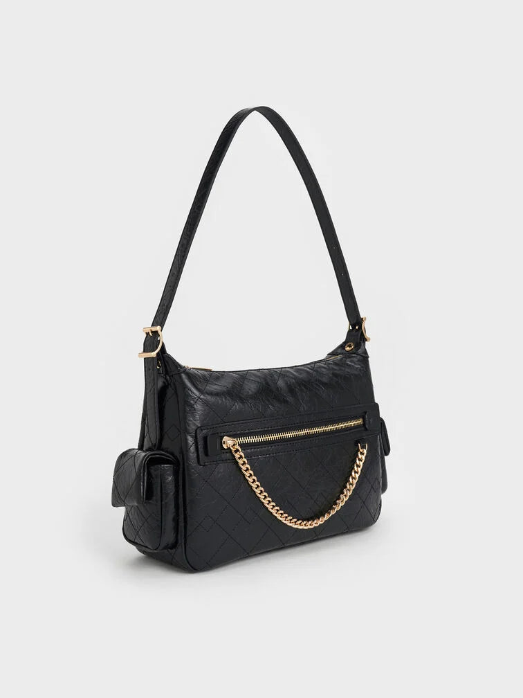Charles & Ke*th - Duo Metallic Quilted Shoulder Bag - Black (AD-SEP)
