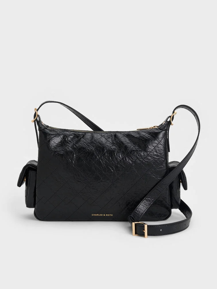 Charles & Ke*th - Duo Metallic Quilted Shoulder Bag - Black (AD-SEP)