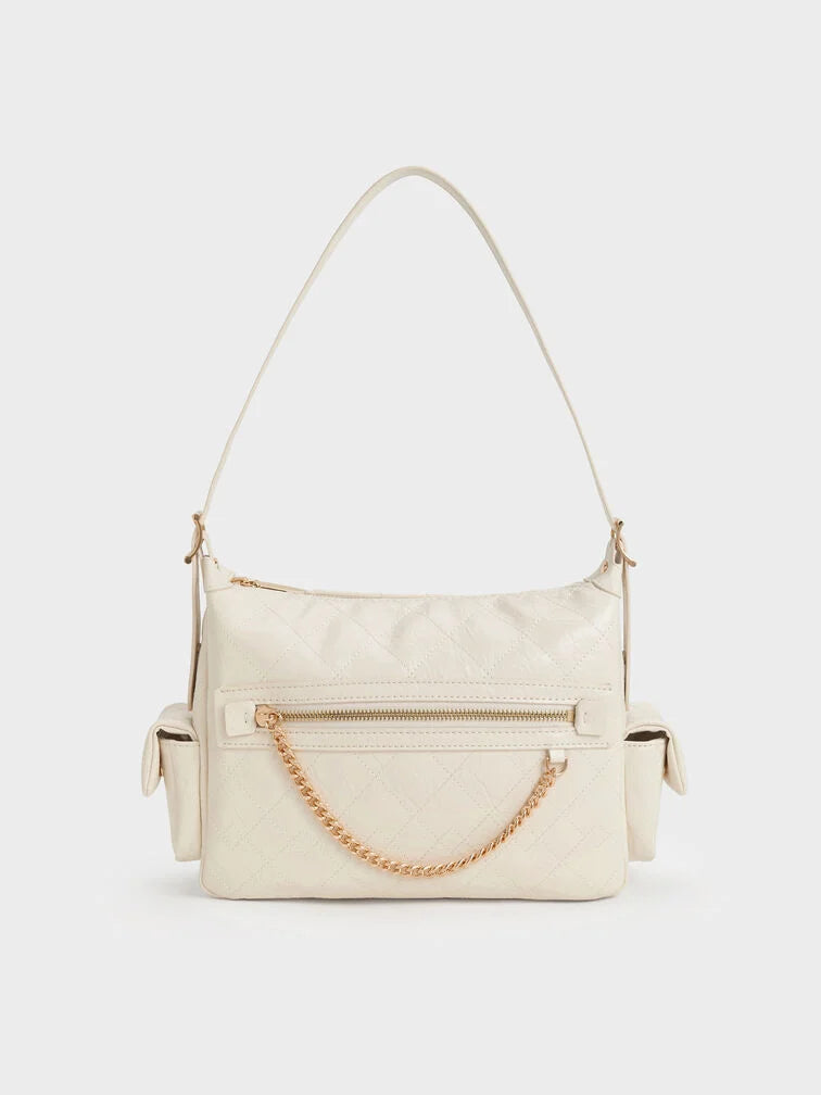 Charles & Ke*th - Duo Metallic Quilted Shoulder Bag - Cream (AD-SEP)