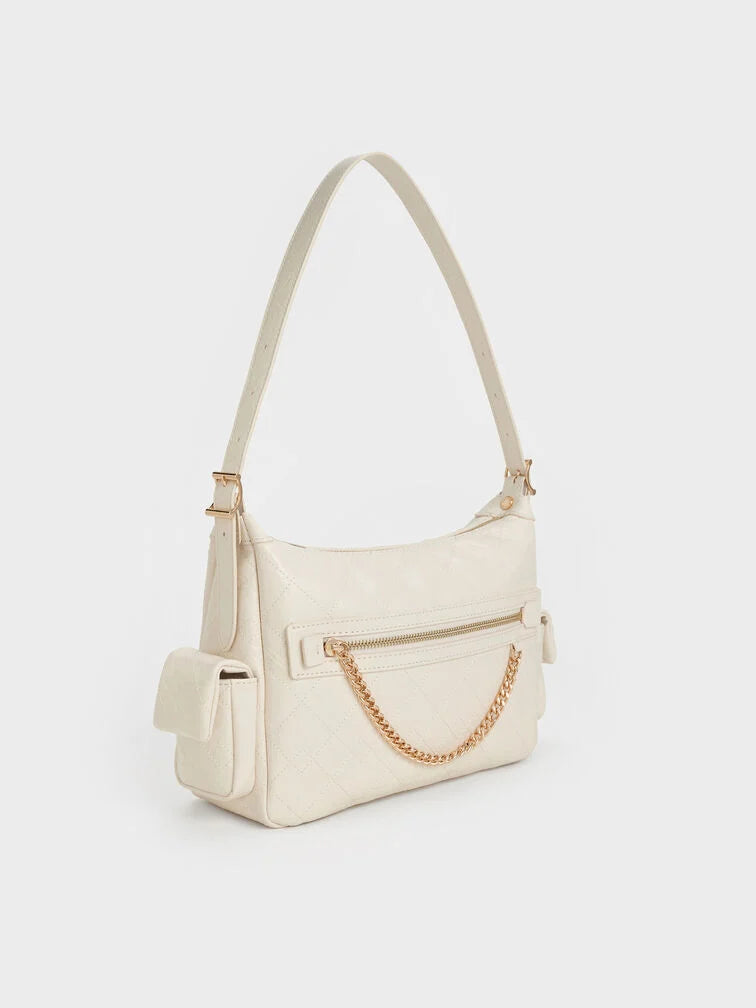 Charles & Ke*th - Duo Metallic Quilted Shoulder Bag - Cream (AD-SEP)