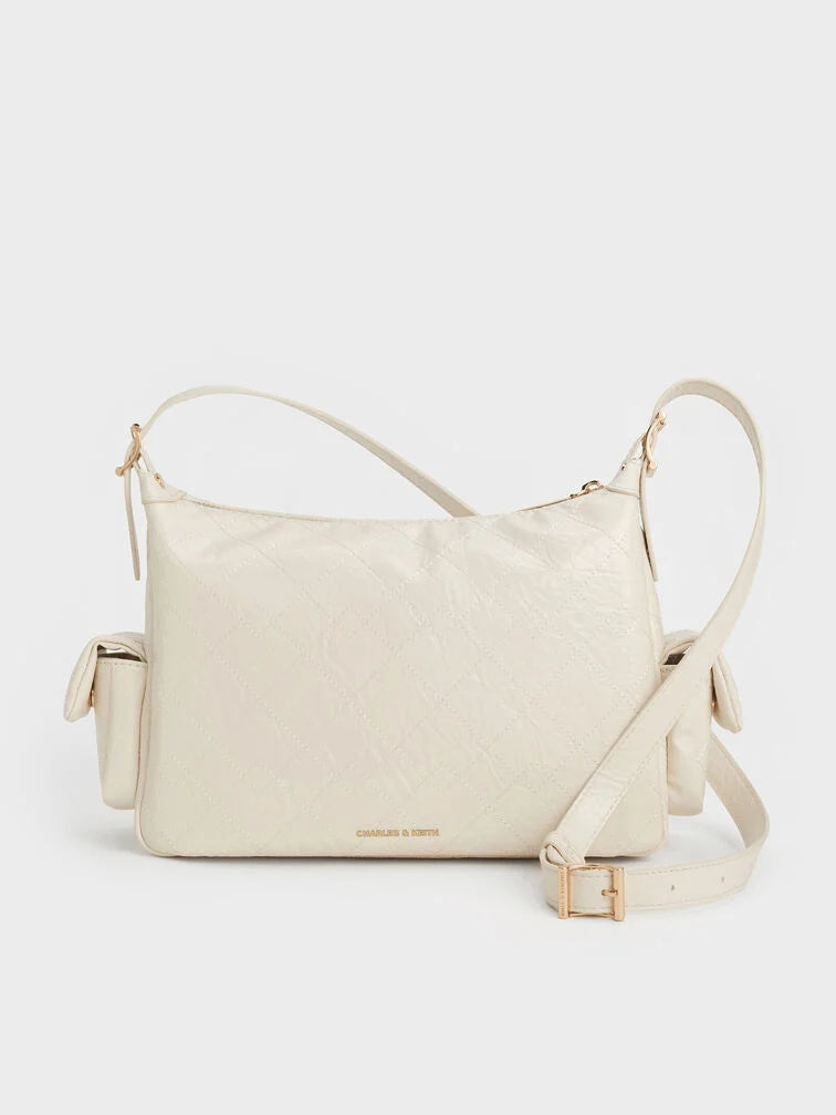 Charles & Ke*th - Duo Metallic Quilted Shoulder Bag - Cream (AD-SEP)