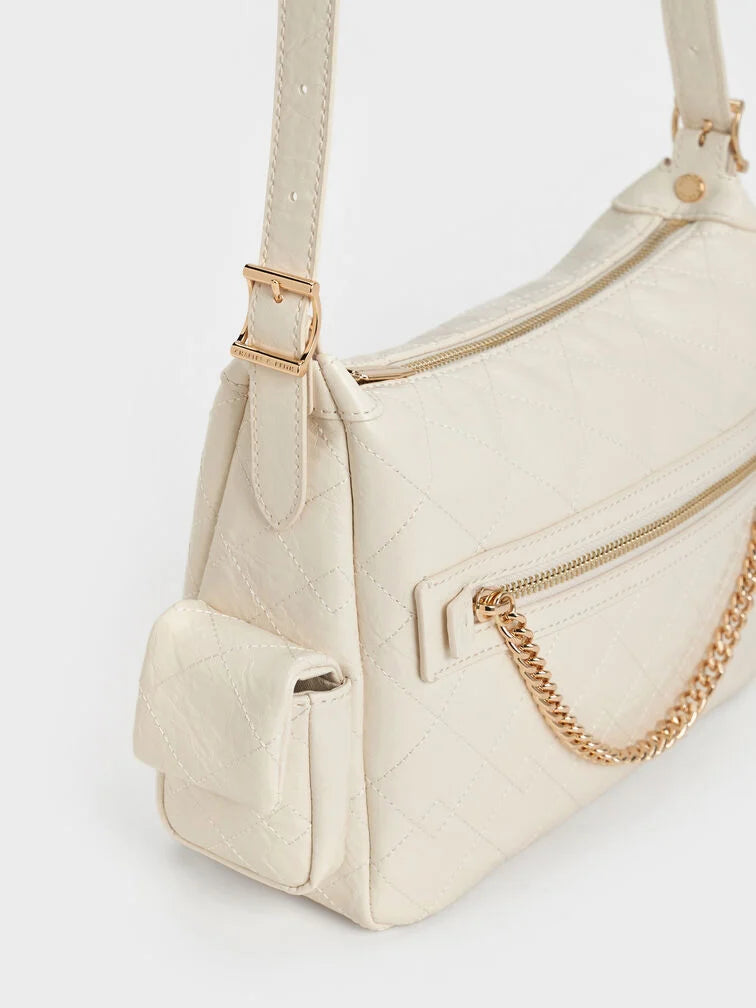 Charles & Ke*th - Duo Metallic Quilted Shoulder Bag - Cream (AD-SEP)