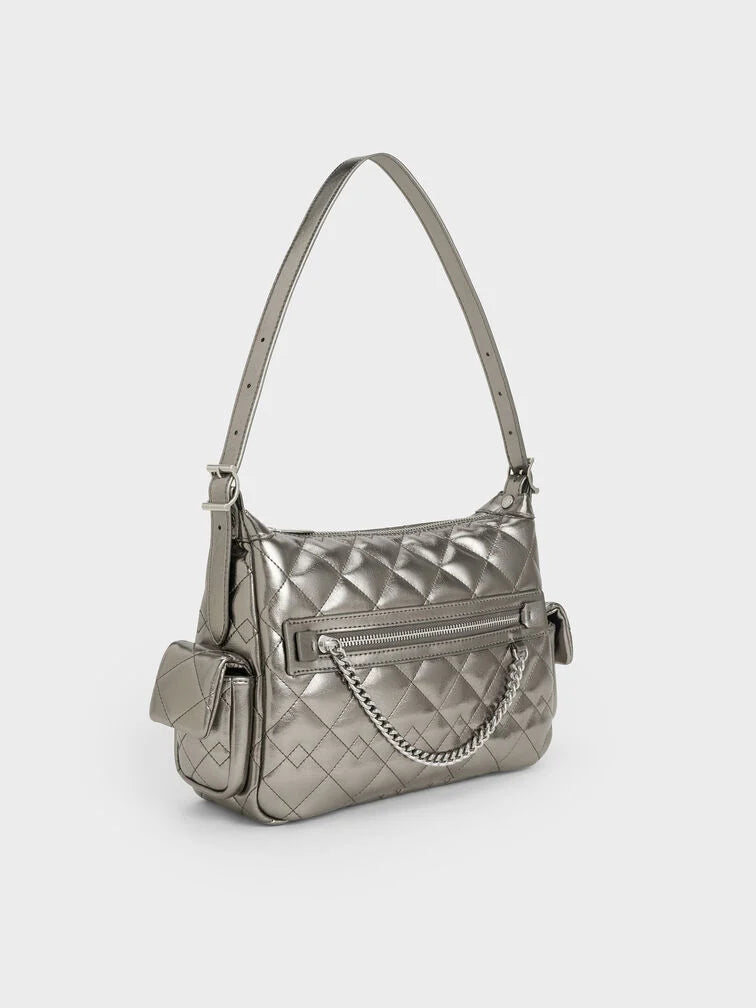 Charles & Ke*th - Duo Metallic Quilted Shoulder Bag - Pewter (AD-SEP)