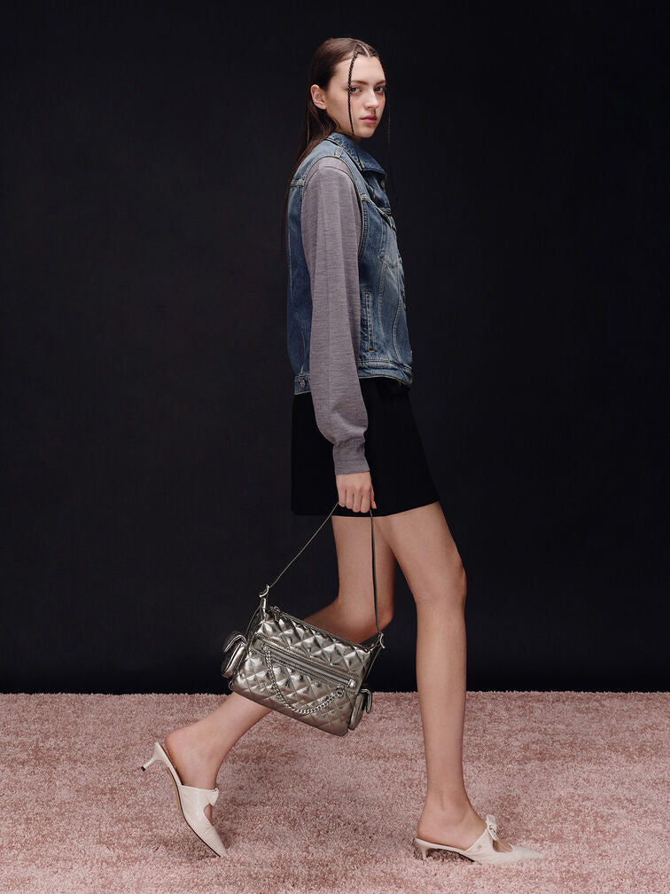 Charles & Ke*th - Duo Metallic Quilted Shoulder Bag - Pewter (AD-SEP)