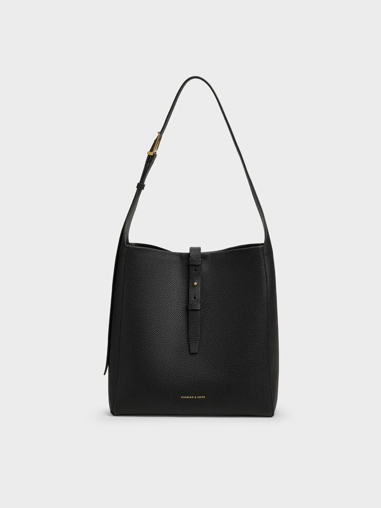 Charles & Ke*th - Beryl Recycled Leather Belted Hobo Bag - Black (AD-SEP)