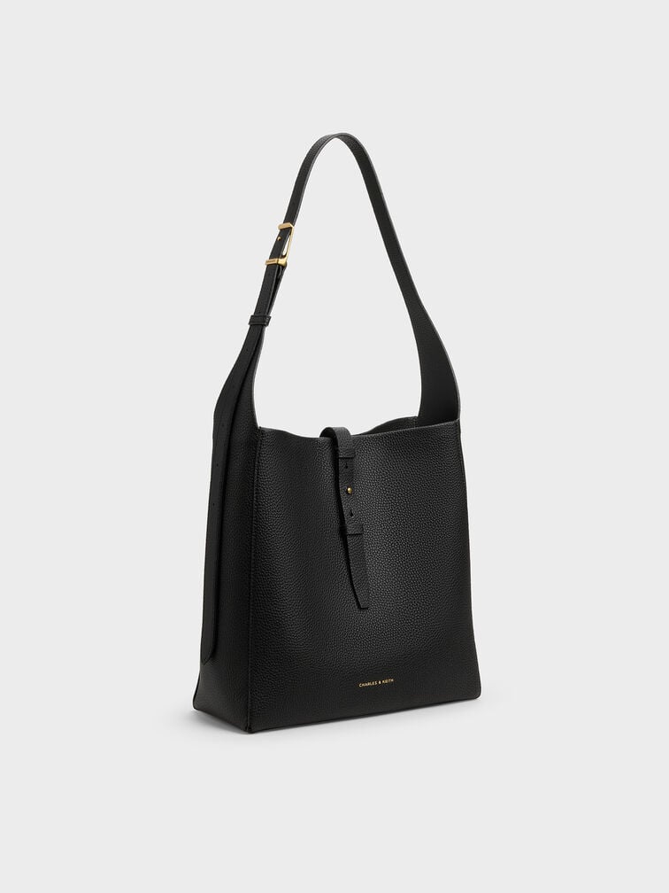 Charles & Ke*th - Beryl Recycled Leather Belted Hobo Bag - Black (AD-SEP)