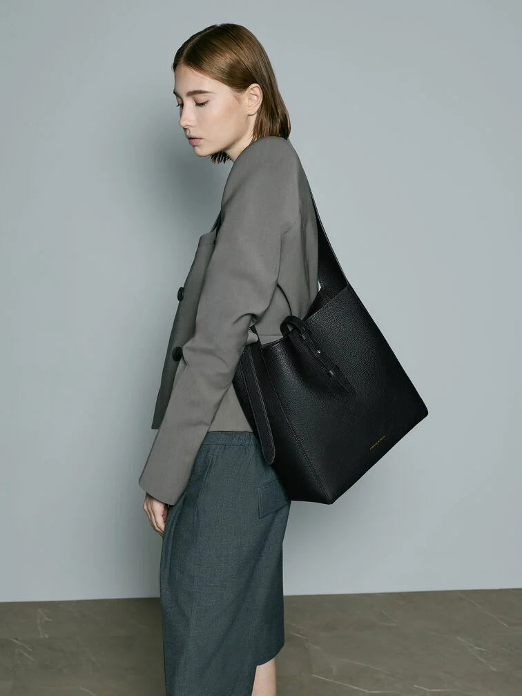 Charles & Ke*th - Beryl Recycled Leather Belted Hobo Bag - Black (AD-SEP)