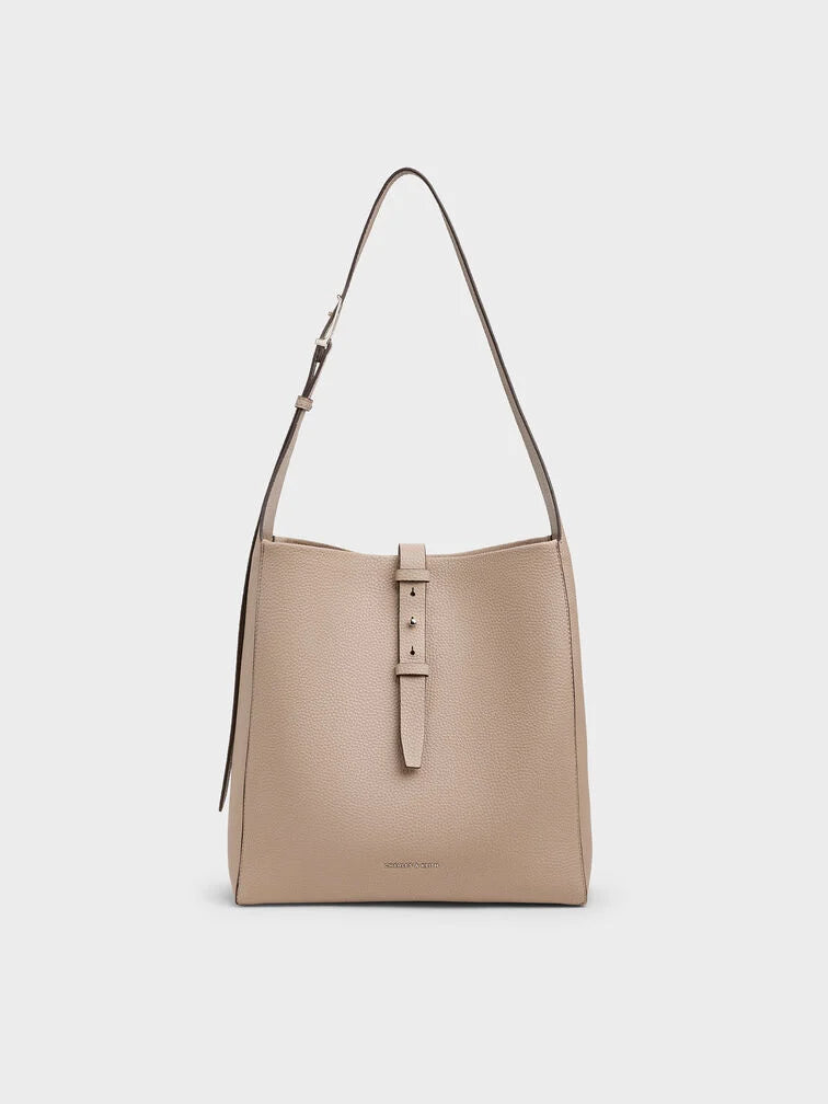 Charles & Ke*th - Beryl Recycled Leather Belted Hobo Bag - Taupe (AD-SEP)