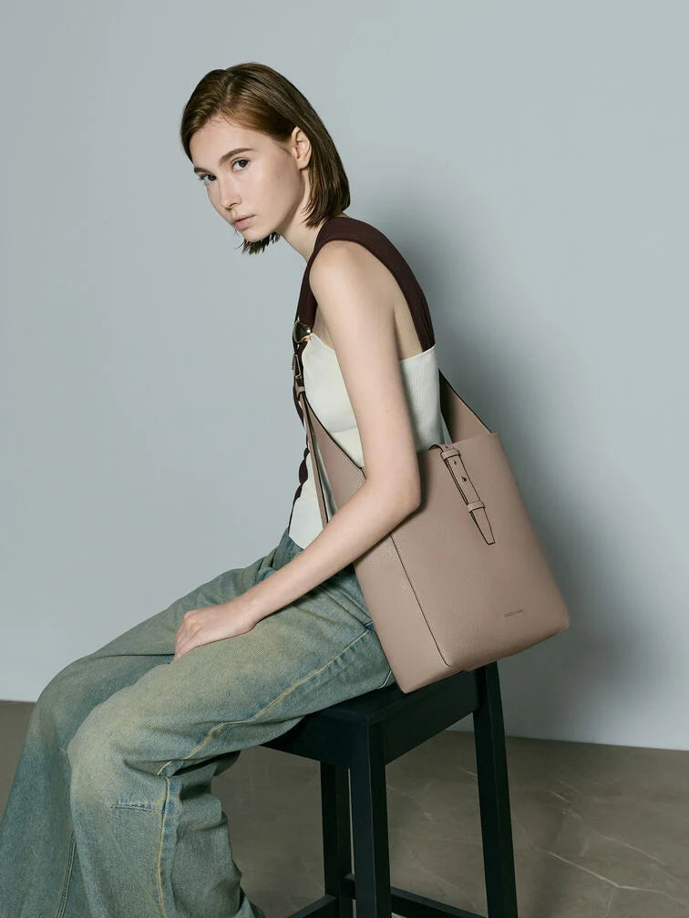 Charles & Ke*th - Beryl Recycled Leather Belted Hobo Bag - Taupe (AD-SEP)