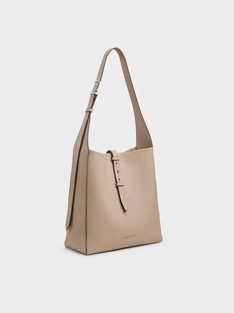 Charles & Ke*th - Beryl Recycled Leather Belted Hobo Bag - Taupe (AD-SEP)