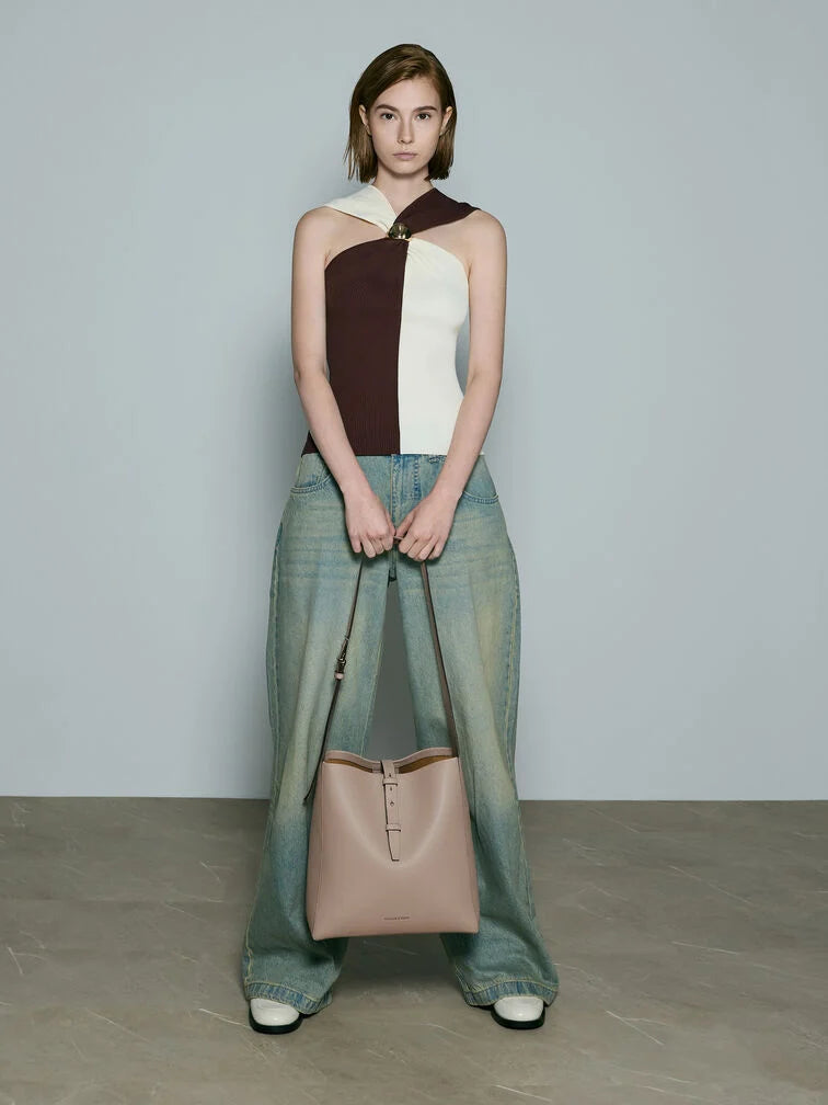 Charles & Ke*th - Beryl Recycled Leather Belted Hobo Bag - Taupe (AD-SEP)