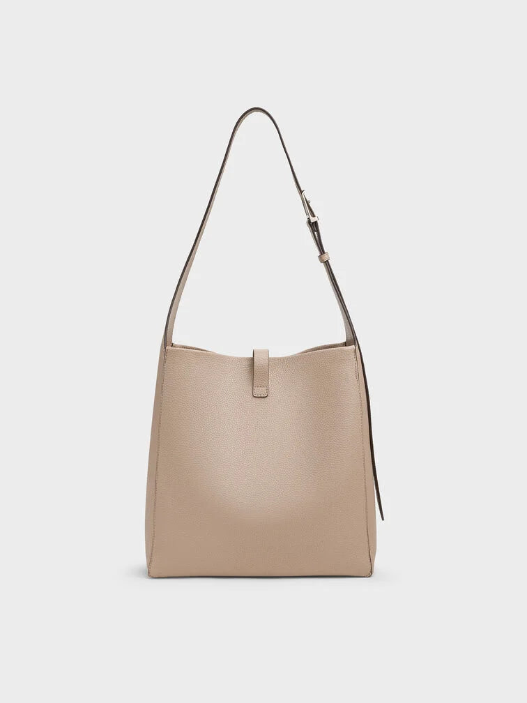 Charles & Ke*th - Beryl Recycled Leather Belted Hobo Bag - Taupe (AD-SEP)