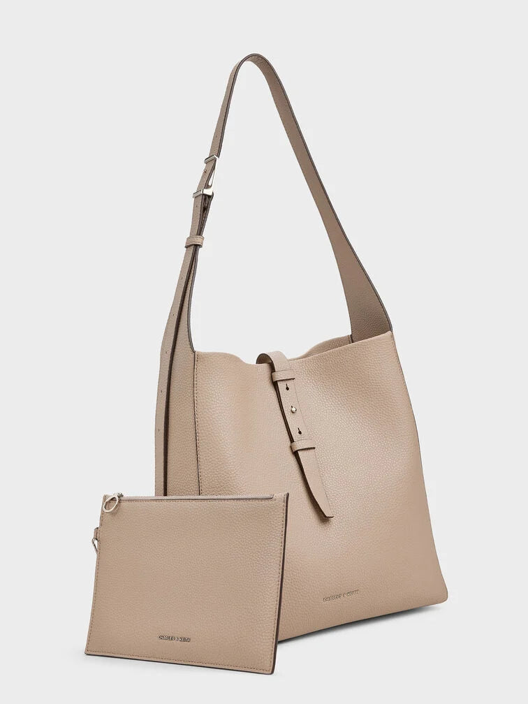 Charles & Ke*th - Beryl Recycled Leather Belted Hobo Bag - Taupe (AD-SEP)