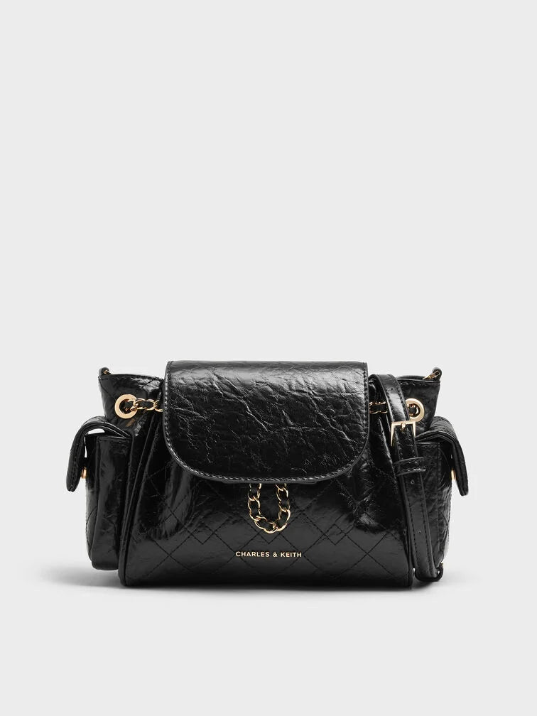 Charles & Ke*th - Duo Quilted Two-Way Front Flap Backpack - Black (AD-SEP)