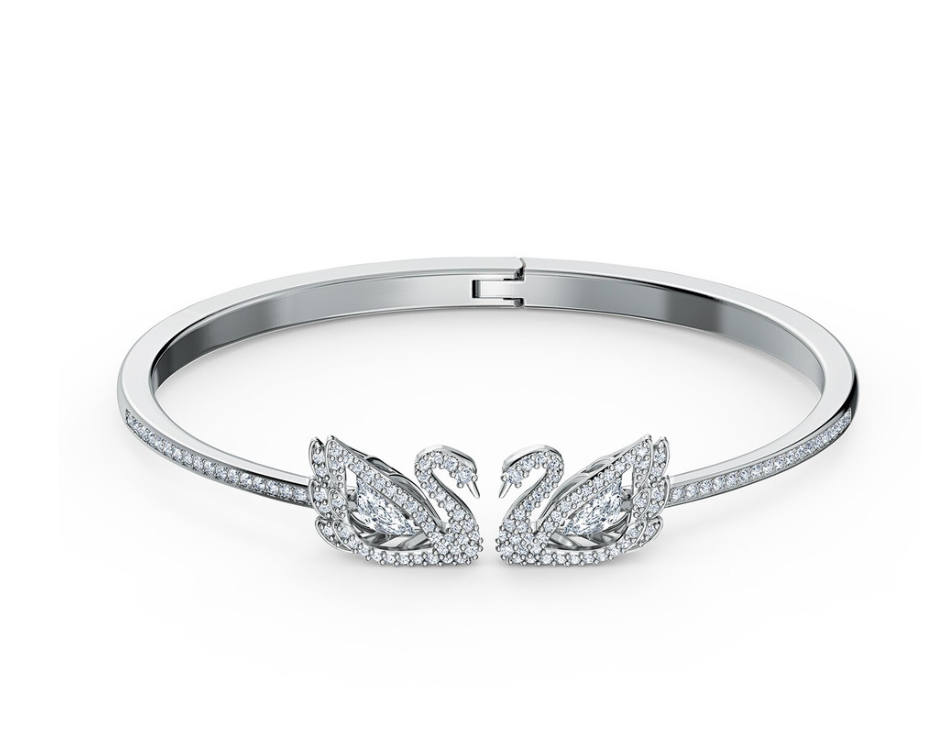 Swar*vski - Crystal Dancing Swan Bangle, White, Rhodium Plated - 5520713 (AD-SW-OCT)
