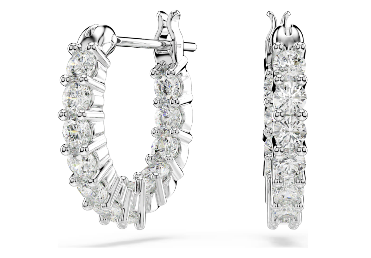 Swar*vski - Matrix Vittore hoop earrings Round cut, White, Rhodium plated - 5562126 (AD-FB26-SW)