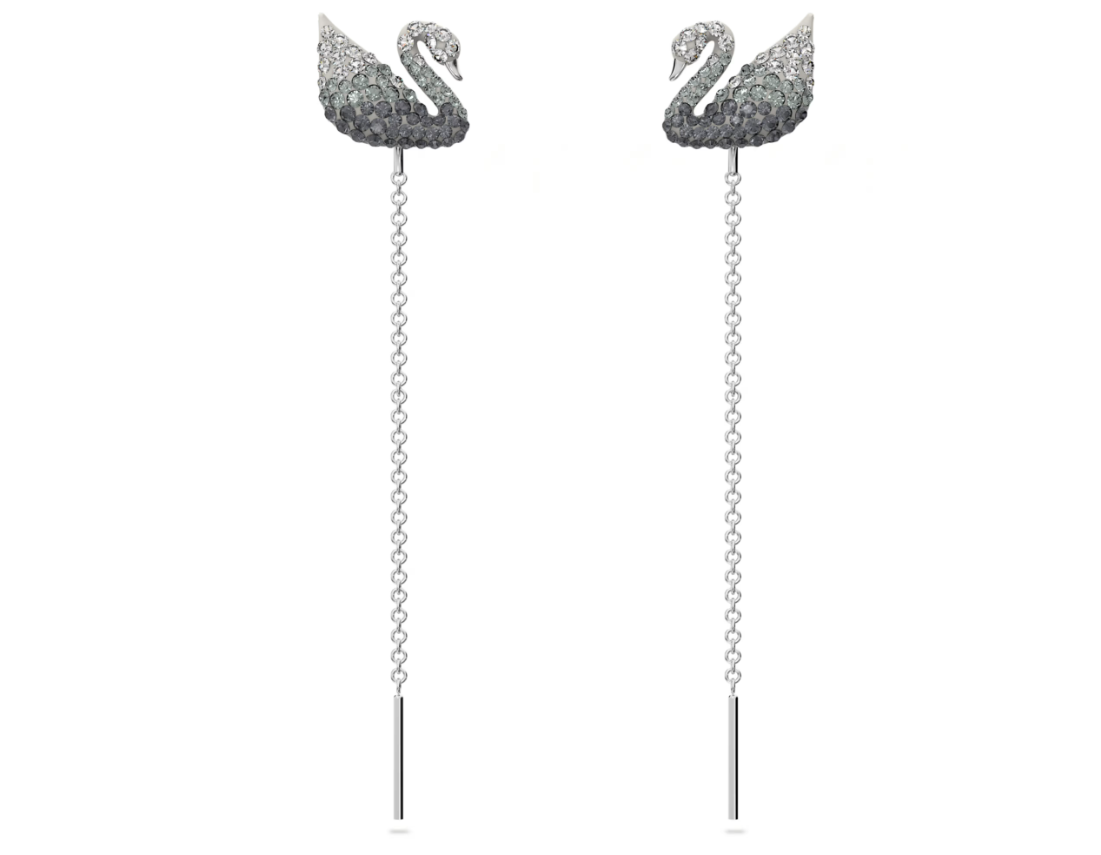 Swar*vski - Swan drop earrings Swan, Gray, Rhodium plated - 5614117 (AD-FB26-SW)