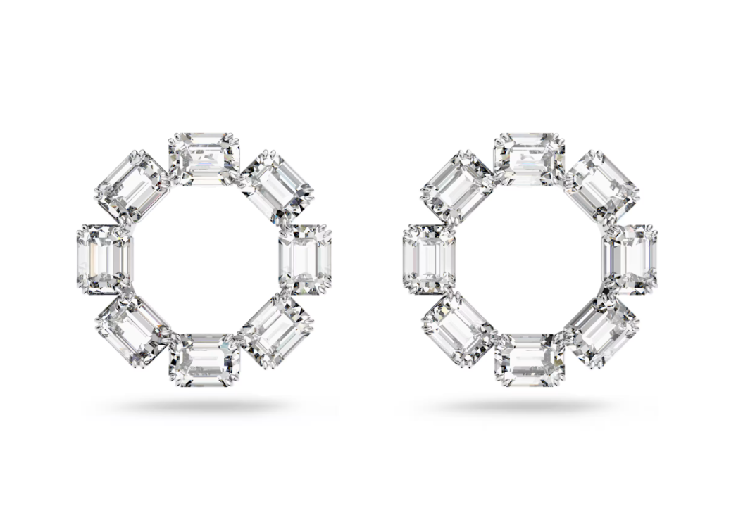 Swar*vski - Millenia hoop earrings Octagon cut, White, Rhodium plated - 5618629 (AD-FB26-SW)