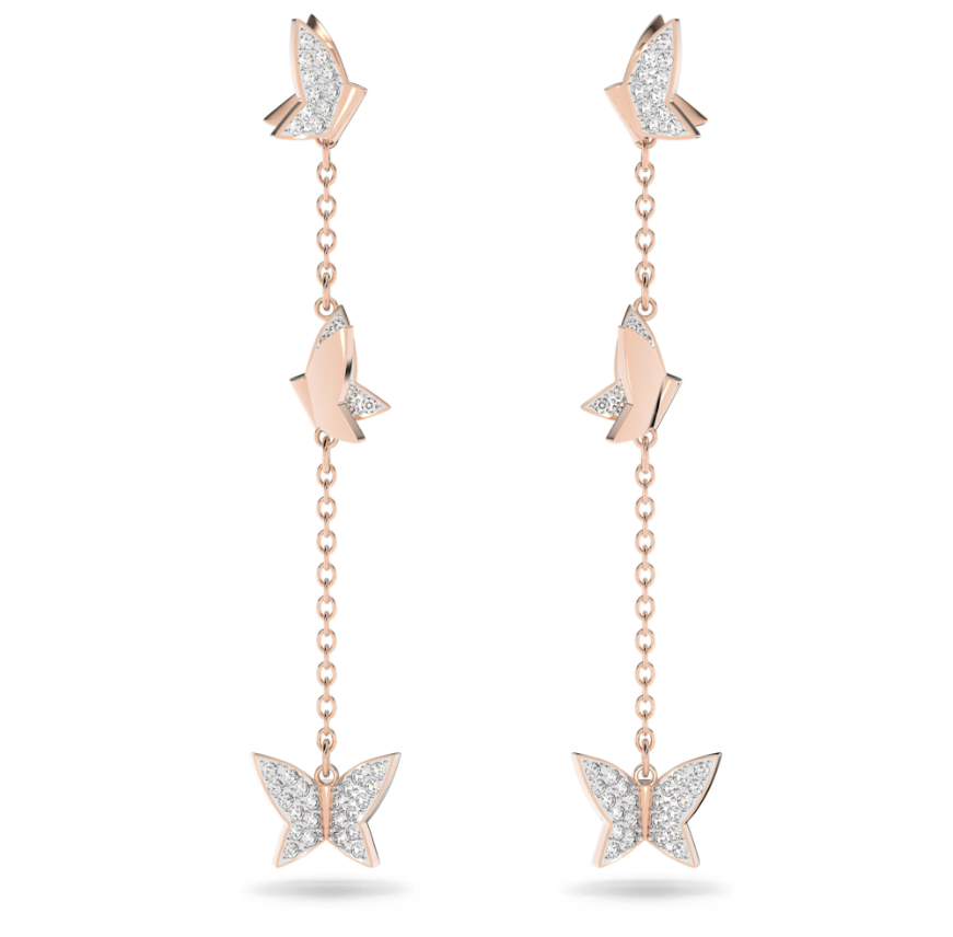 Swar*vski -  Idyllia Lilia drop earrings Butterfly, Long, White, Rose gold-tone plated - 5636426 (AD-FB26-SW)