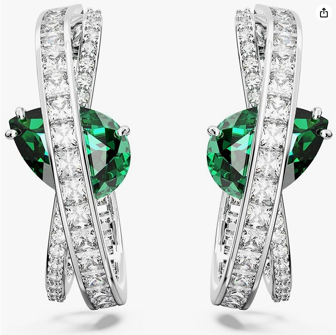 Swar*vski -  Hyperbola hoop earrings, Mixed cuts, Green, Rhodium plated - 5665334 (AD-FB26-SW)