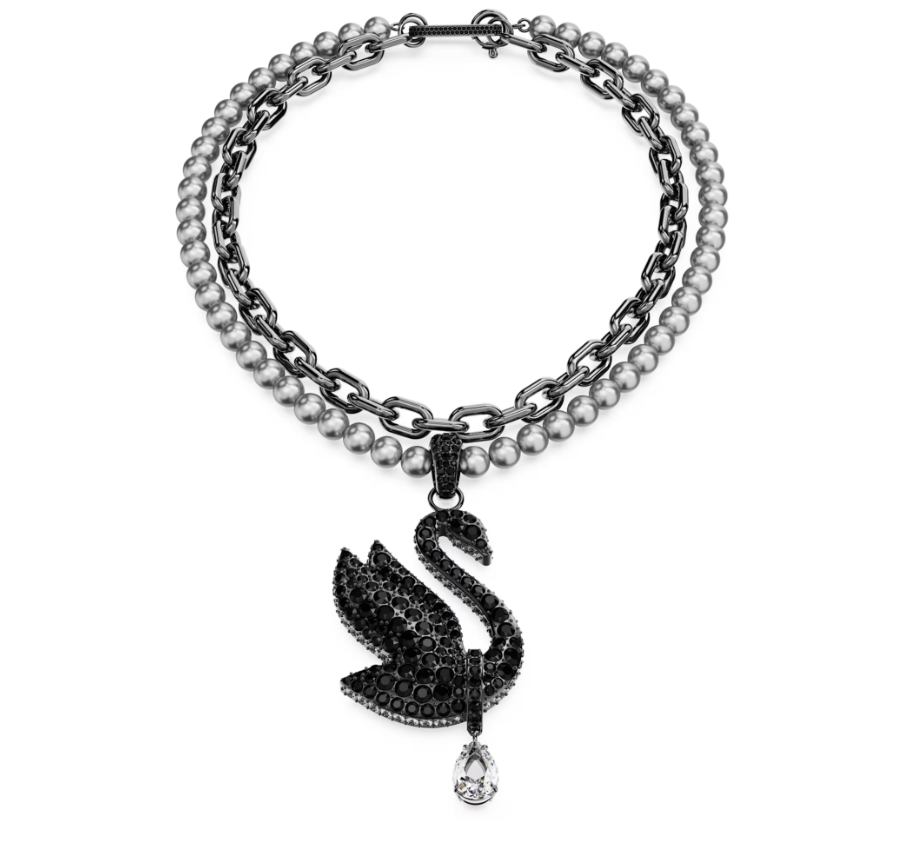 Swar*vski - Swan choker and brooch Crystal pearl, Swan, Black, Ruthenium plated - 5688747 (AD-FB26-SW)