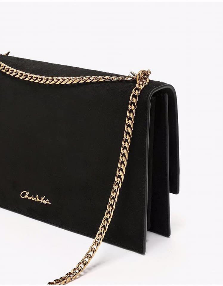 Charles & Ke*th - (MINOR DEFECT) EMBELLISHED FRONT FLAP HANDBAG-Black-Clearance Sale -(NB)