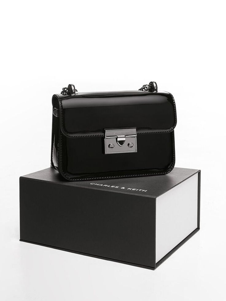 Charles & Ke*th - Alva Patent Push-Lock Chain Bag - Black with Gift Box (AD-June)