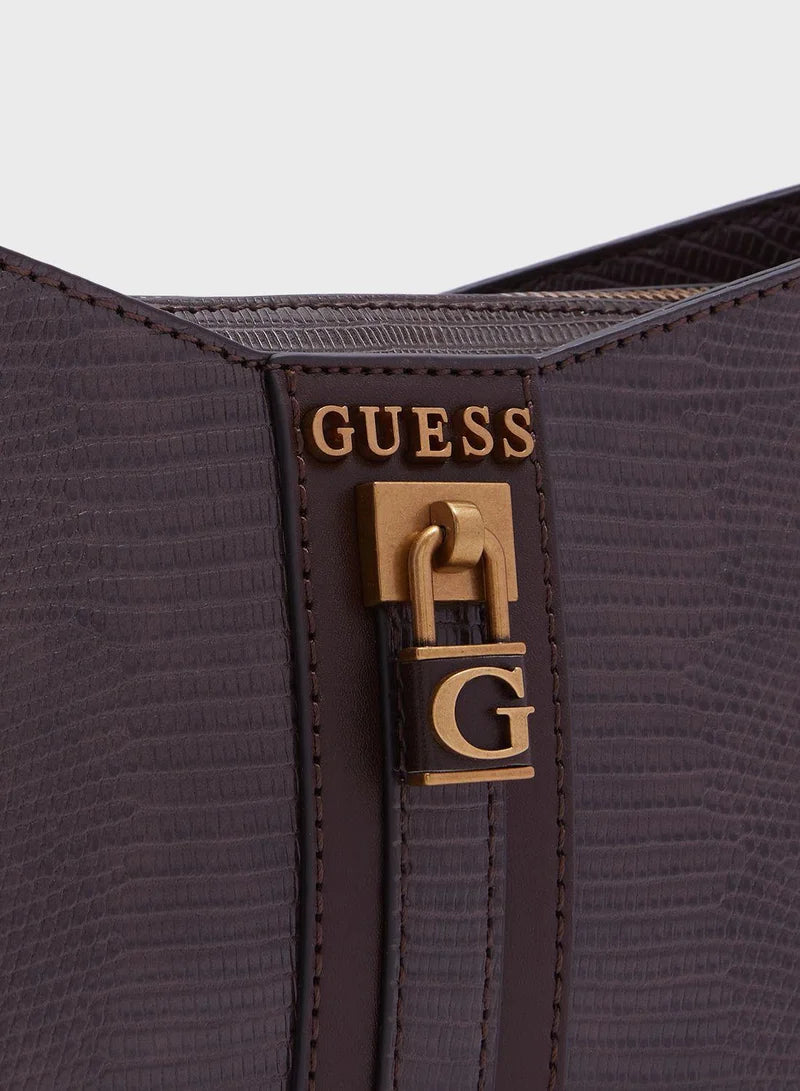 Gues* - Ginevra Logo Elite Shoulder Handbag-MAROON (NB)