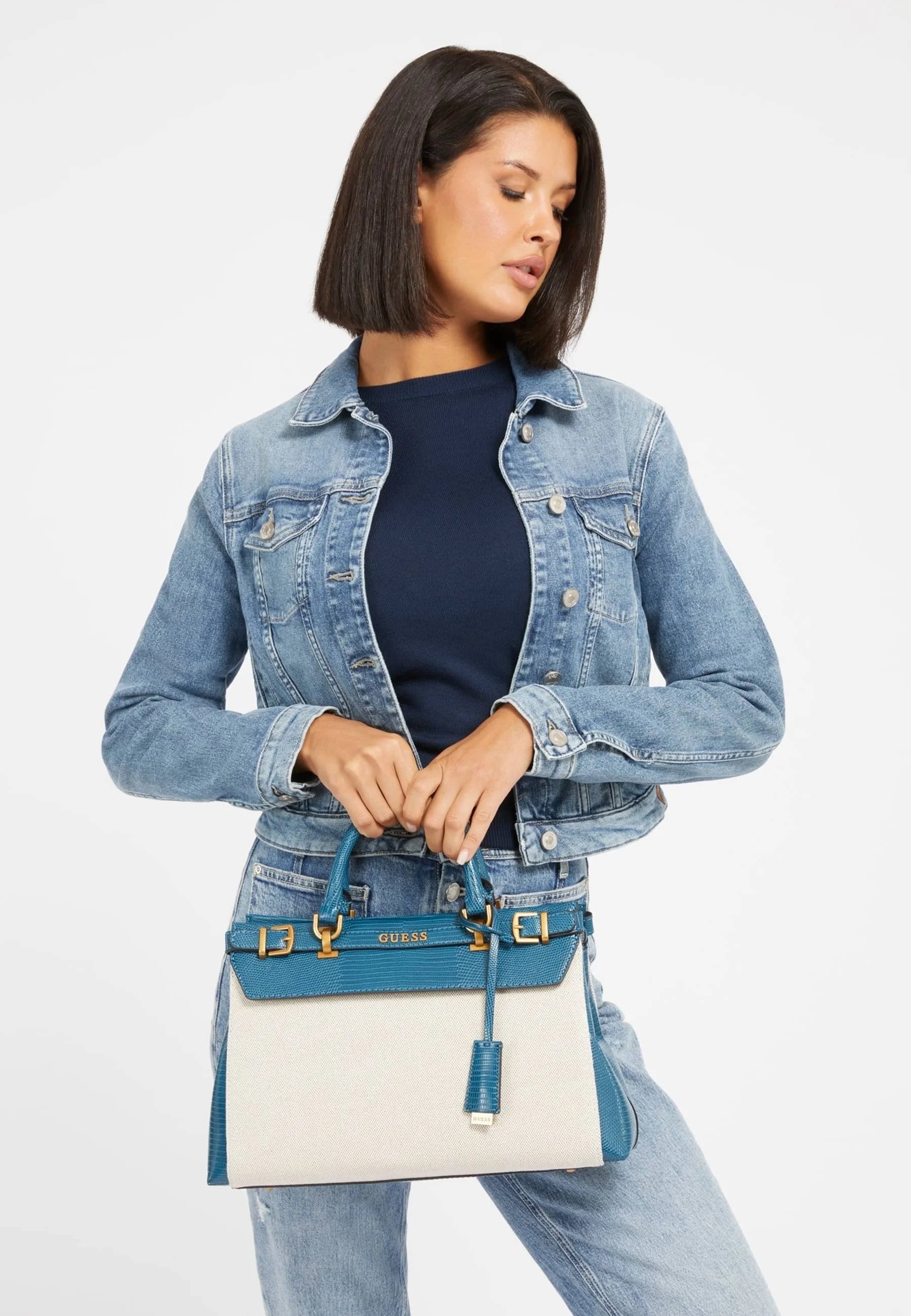 Gues* -  Croc Textured Top Handle Bag - Blue (AD-SEP)