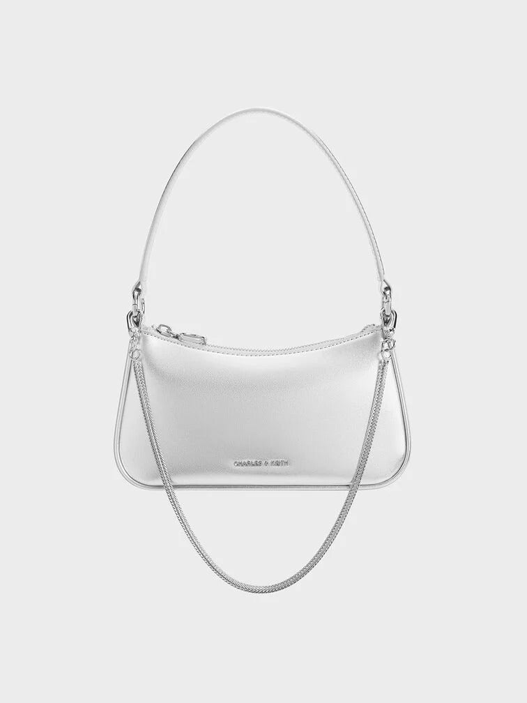 Charles & Ke*th - Elspeth Metallic Chain Shoulder Bag - Silver (AD-MAY26-JF)