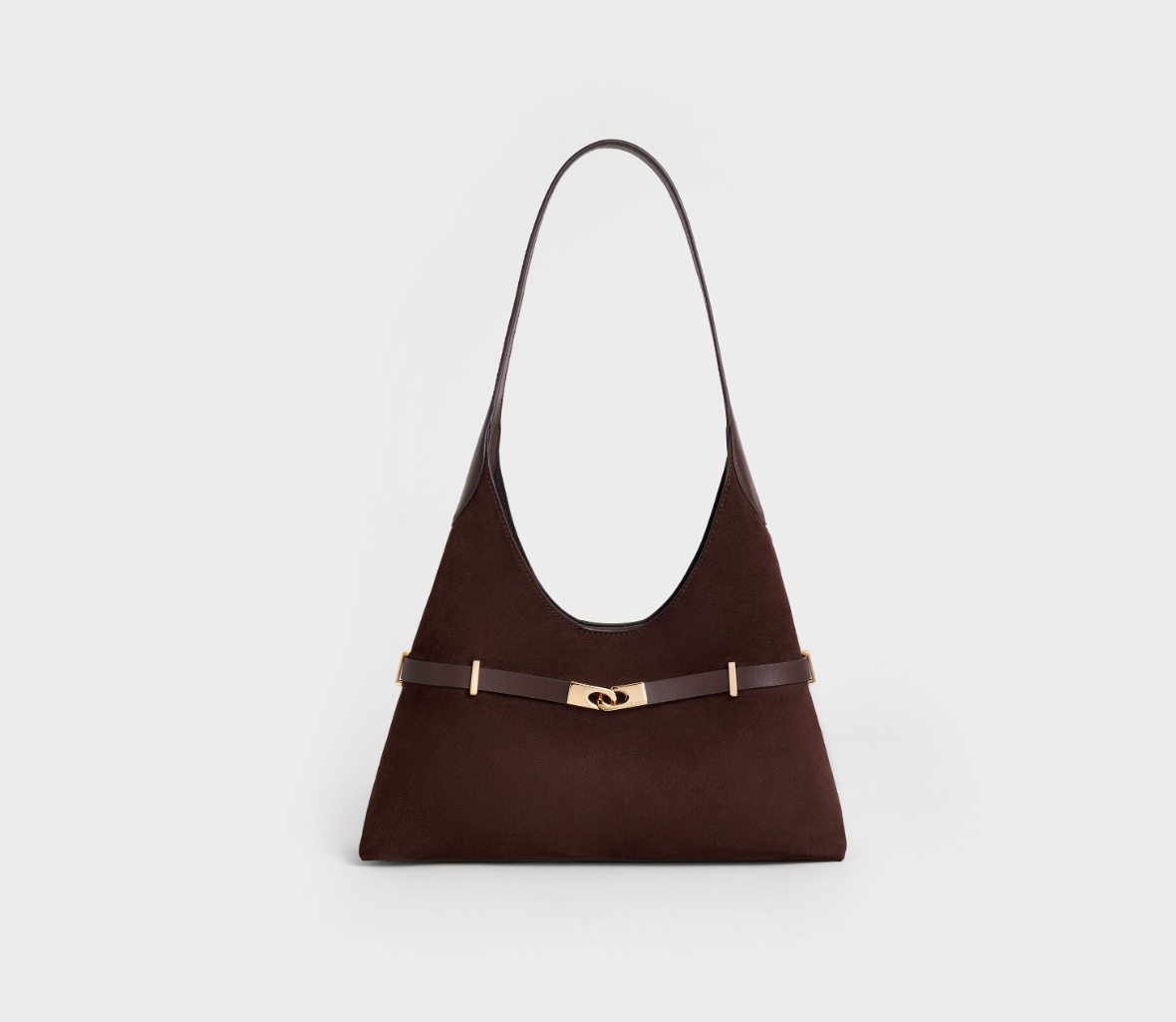 Charles & Ke*th - Arlet Recycled Suede Metallic-Accent Belted Hobo Bag - Espresso Brown  (AD-JUN13-PT)