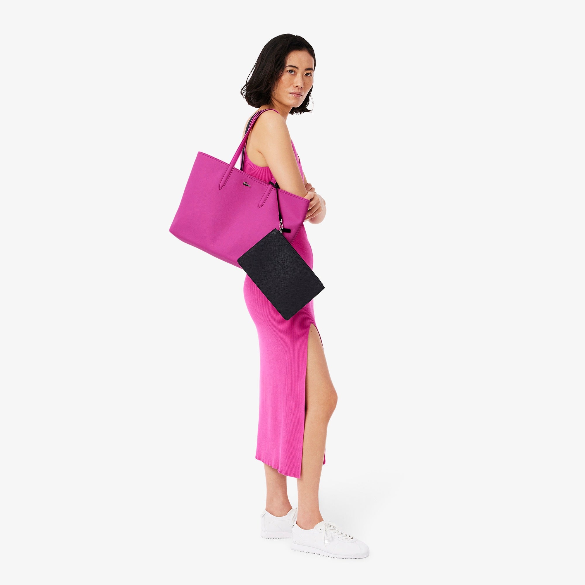 Lacost* - Anna Reversible Tote with Pouch - Black Malva (AD-August)