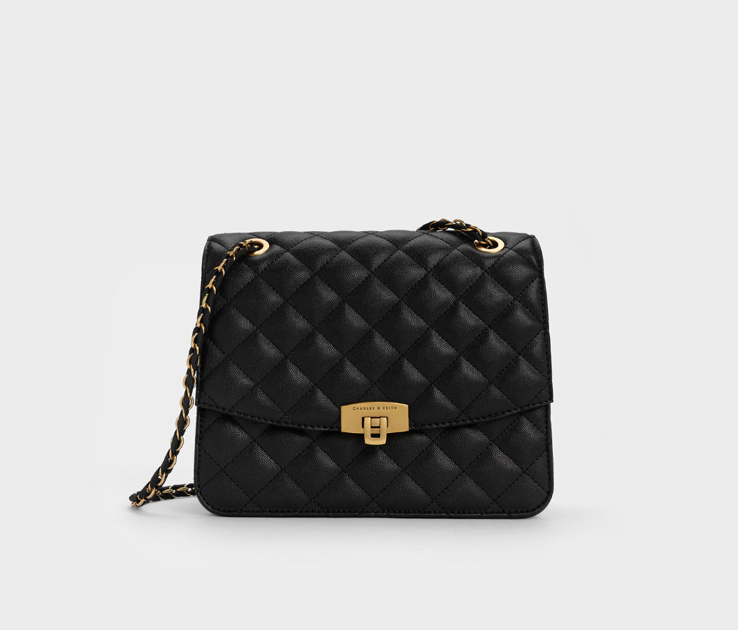 Charles & Ke*th -  Quilted Chain Strap Bag - Black (AD-JAN26-A1)