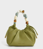 Charles & Ke*th - Aviary Beaded Acrylic Handle Slouchy Bag - Avocado-(AD-JUN13-LTPT)