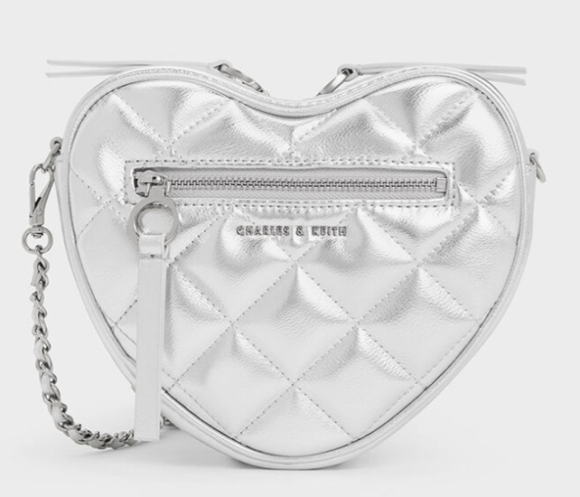 Charles & Ke*th -Paffuto Quilted Heart Crossbody Bag - Silver- (AD-JUN13-LT)