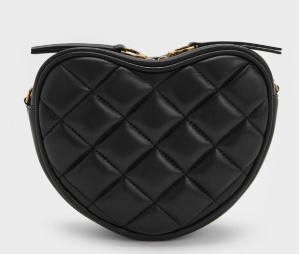 Charles & Ke*th -Paffuto Quilted Heart Crossbody Bag - Black- (AD-JUN13-LT)