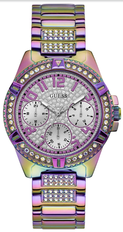 Gues* - Lady Frontier Diamonds Silver Dial Multicolor Steel Strap Watch - GW0044L1 -Purple-[Advance Payment 5k]