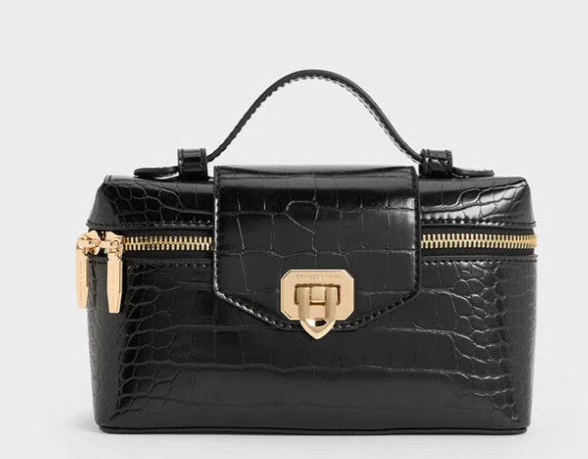 Charles & Ke*th - Arwen Croc-Effect Top Handle Vanity Bag - Black (AD-Jul26-PTT)