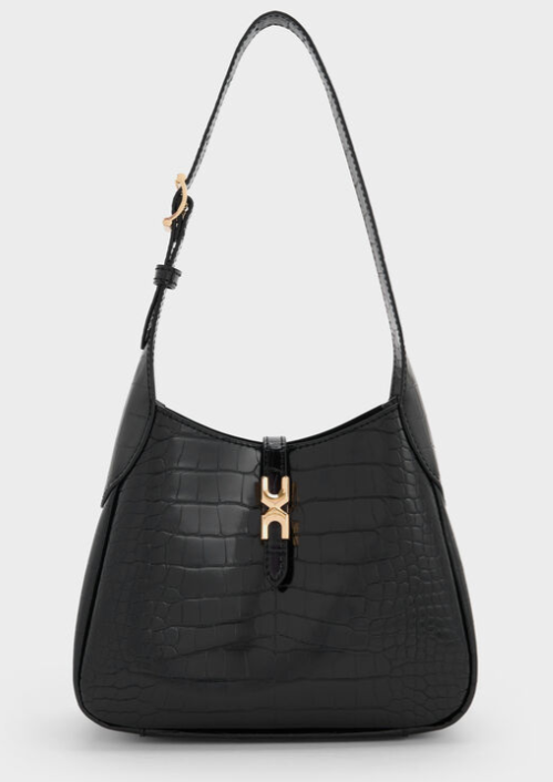 Charles & Ke*th - Mini Adalyn Croc-Effect Hobo Bag - Black Croco (AD-MAY26-PT)