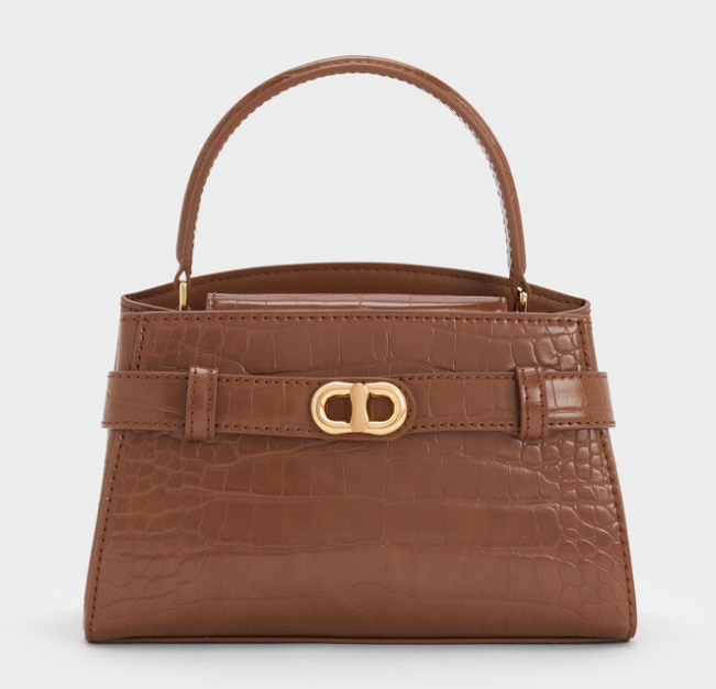 Charles & Ke*th - Aubrielle Croc-Effect Belted Top Handle Bag - Chocolate (AD-JUL26-PT)