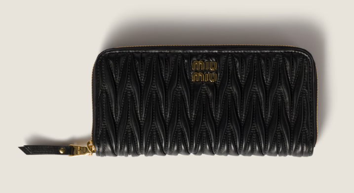 M*u M*u  - Large Matelassé Wallet in Nappa Leather - Black (AD-SEP16-WLPT) With Box