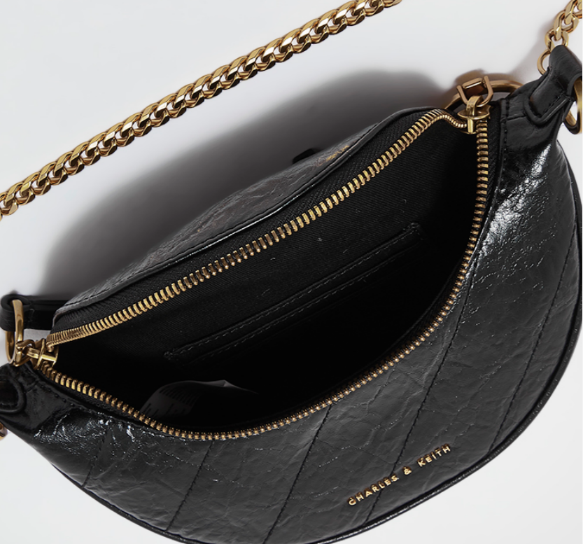 Charles & Ke*th - Wrinkled-Effect Half-Moon - Black - Crossbody Bag (NB)