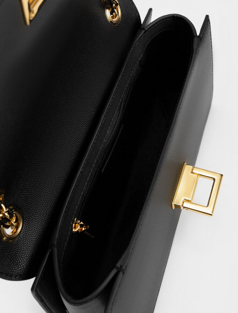 Charles & Ke*th - Metallic Accent Front Flap Bag - Black (AD-SEP)