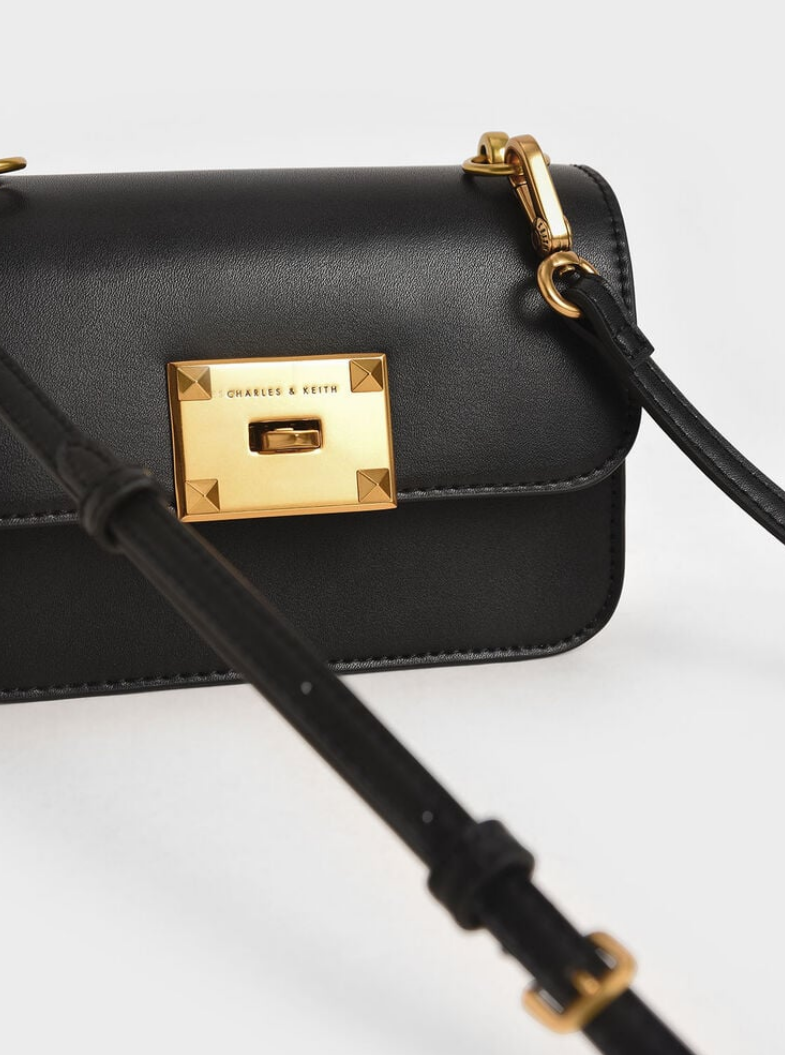 Charles & Ke*th - Metallic Turn-Lock Bag - Black