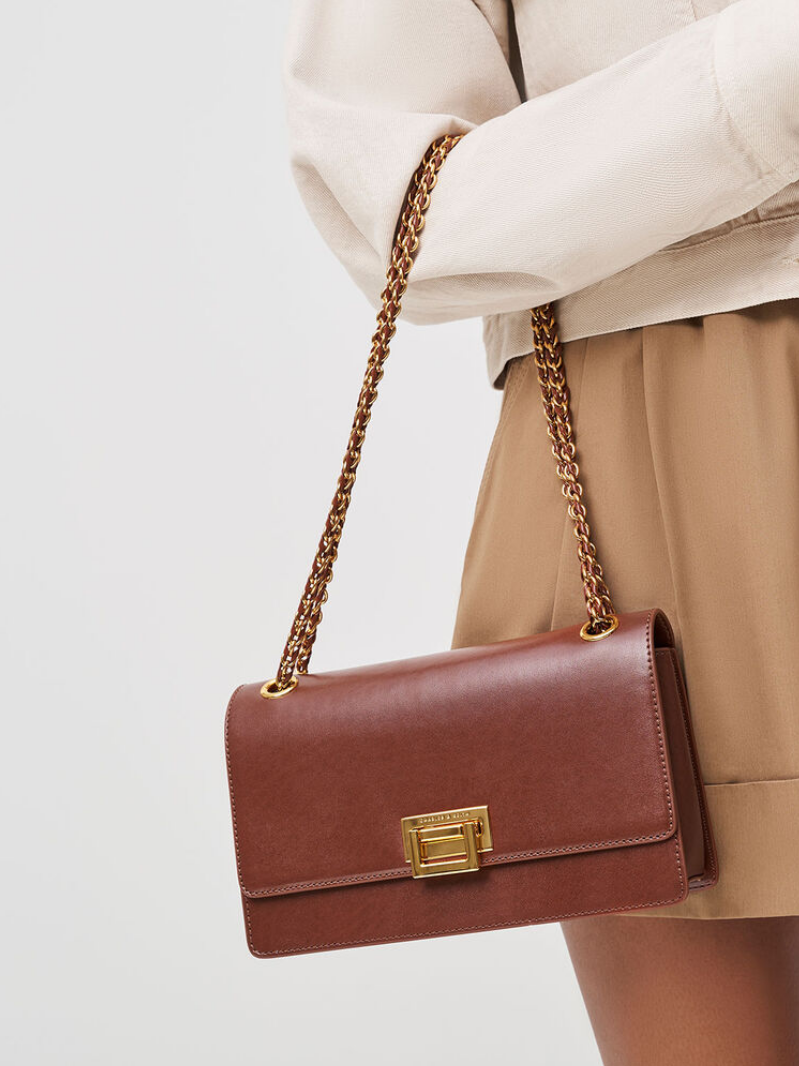 Charles & Ke*th - Metallic Accent Front Flap Bag - Brown (AD-June)