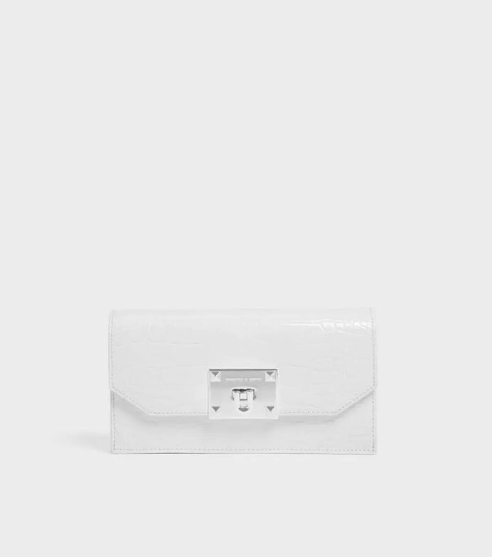 Charles & Ke*th -  Croc-Effect Push Lock Flap Wallet -  off-White-Eid Sale!